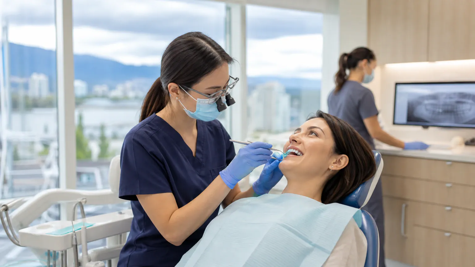 Dental professional carrying out a routine oral examination